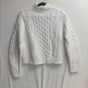 Elegant White Cable Knit Turtleneck Sweater